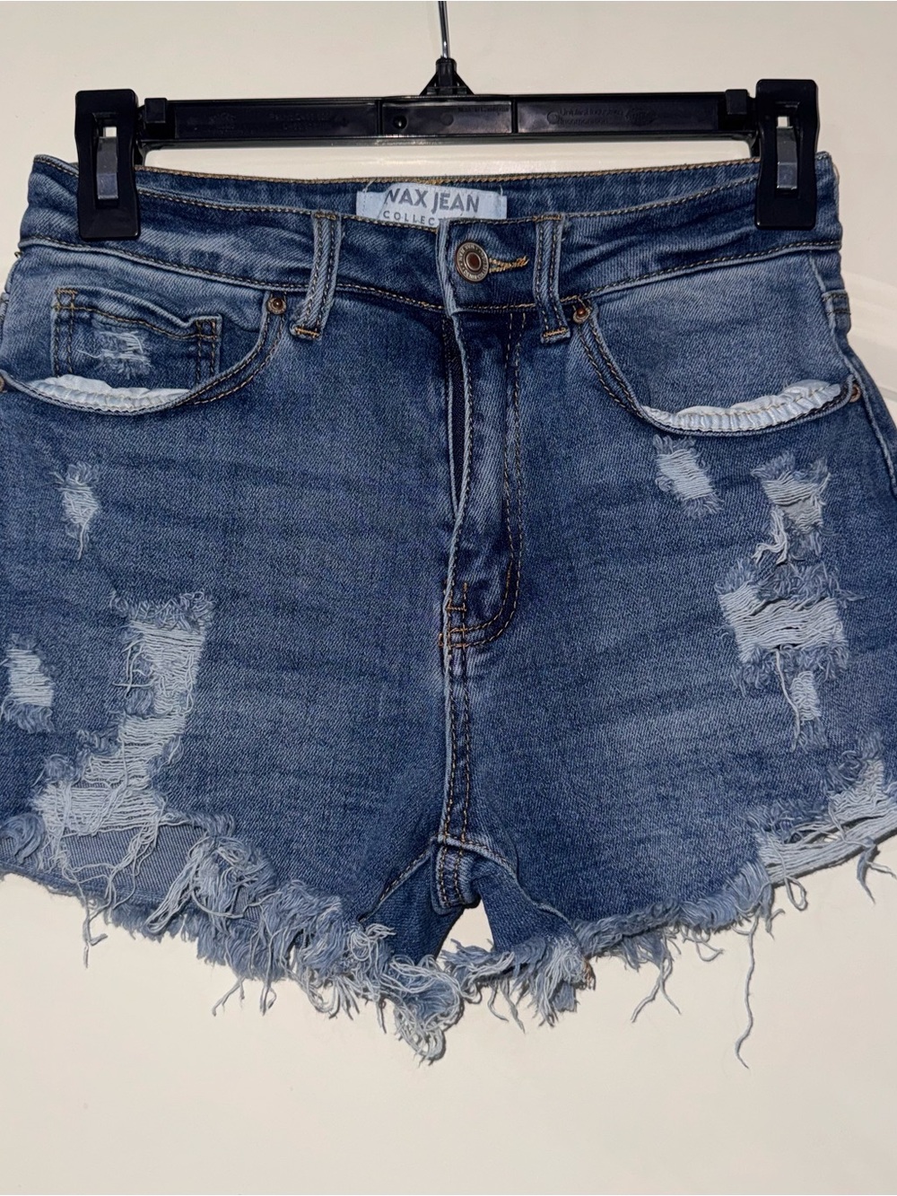WAX Jeans Mid-Rise Cut-Off Distressed Shorts Blue Denim Size Small Waist 24